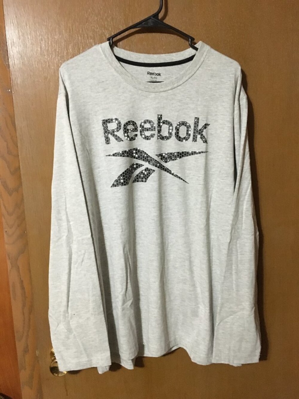 Reebok Mens Gray Long Sleeve Graphic Logo T-Shirt,Size XL